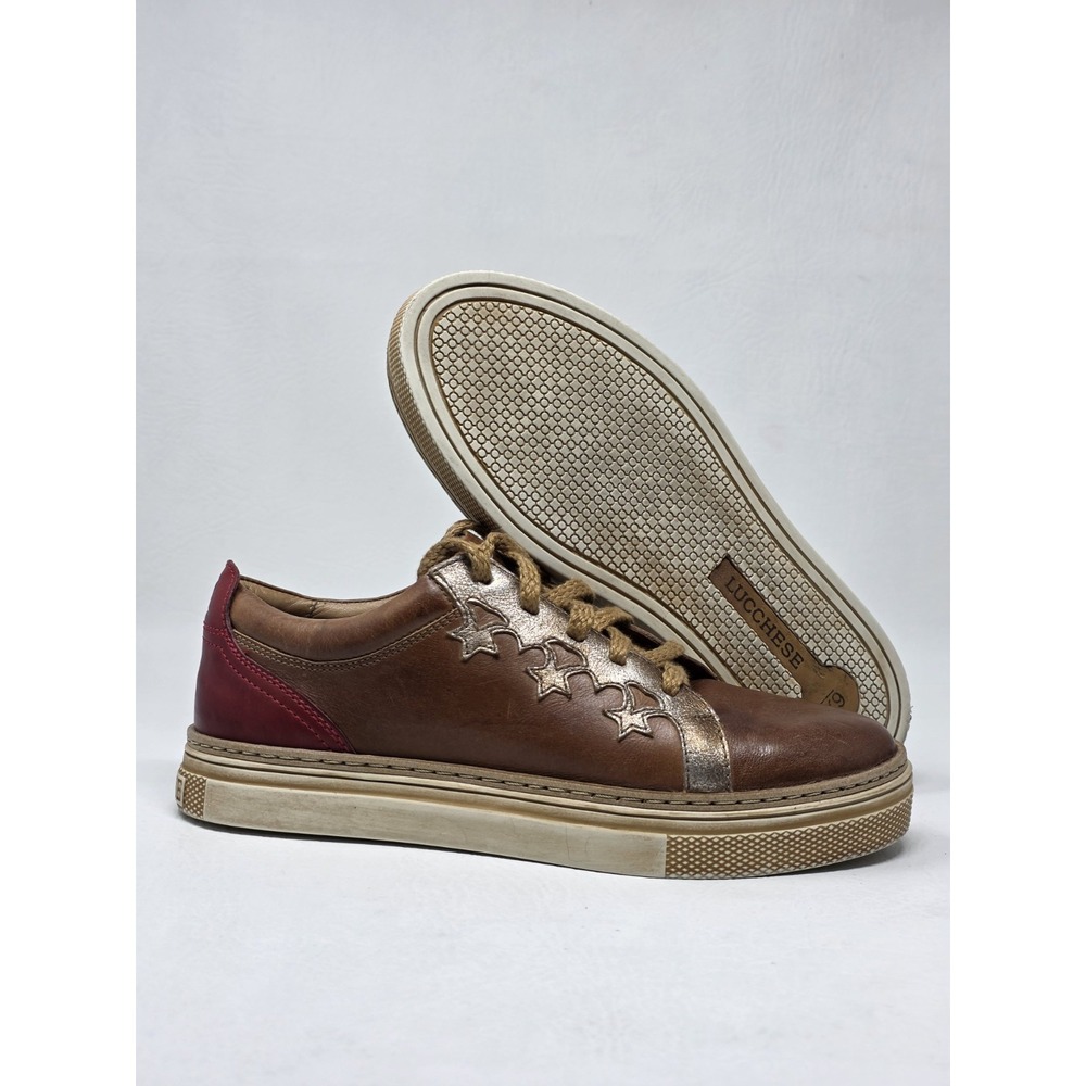 Lucchese Bootmaker Leather Sneakers Brown Red Womens Size 6.5M Pre-owned